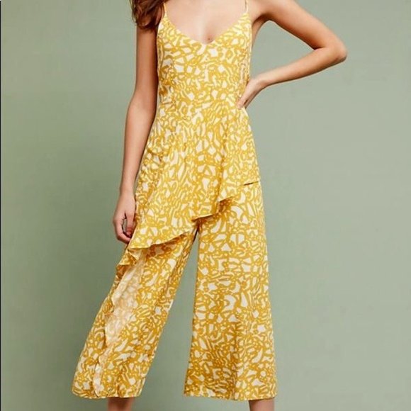 Maeve Goldenrod Brittany Ruffle Capri Jumpsuit - Picture 1 of 6